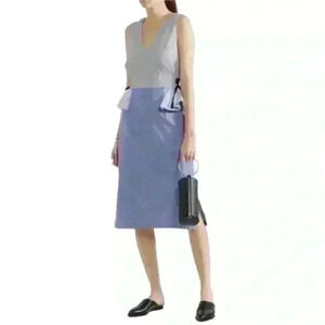 Tome Pinstriped Stretch Cotton Peplum Dress Blue And White Size 6 New With Tag!